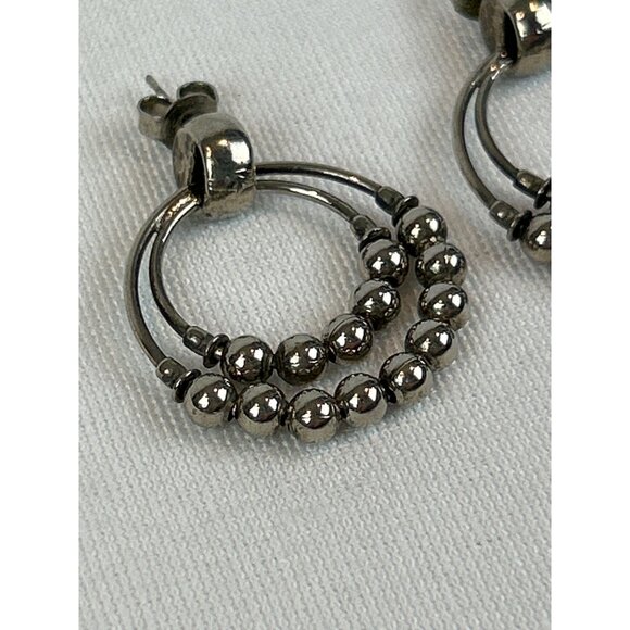 Vintage Silver Tone Double Hoop Ball Bead Earrings Post Pierced - Picture 2 of 6